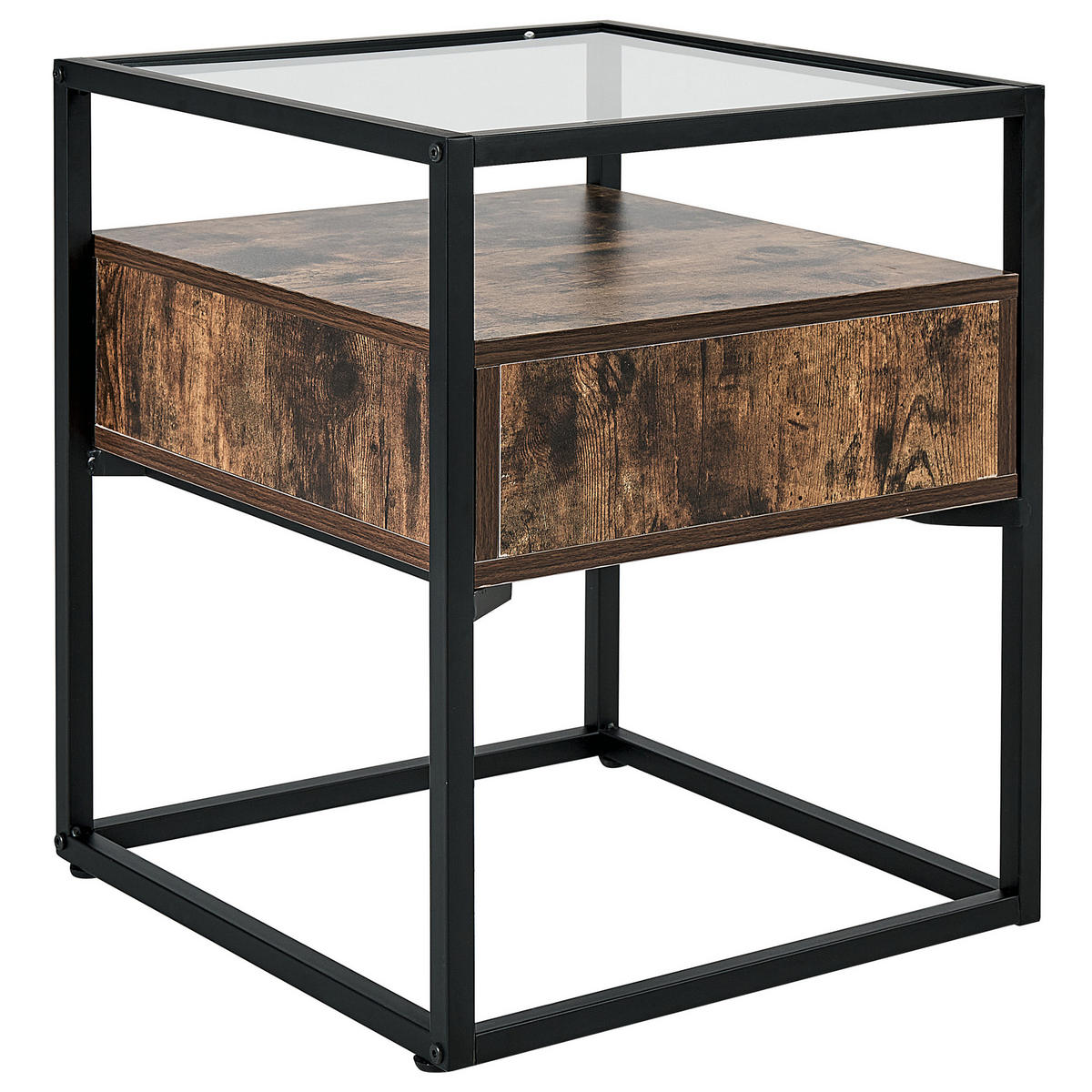 BEISTELLTISCH Glas dunkler Holzfarbton/schwarz quadratisch 43/43 cm Mauk - Dunkelbraun/Schwarz, Holzwerkstoff (43/43/54cm) - Beliani
