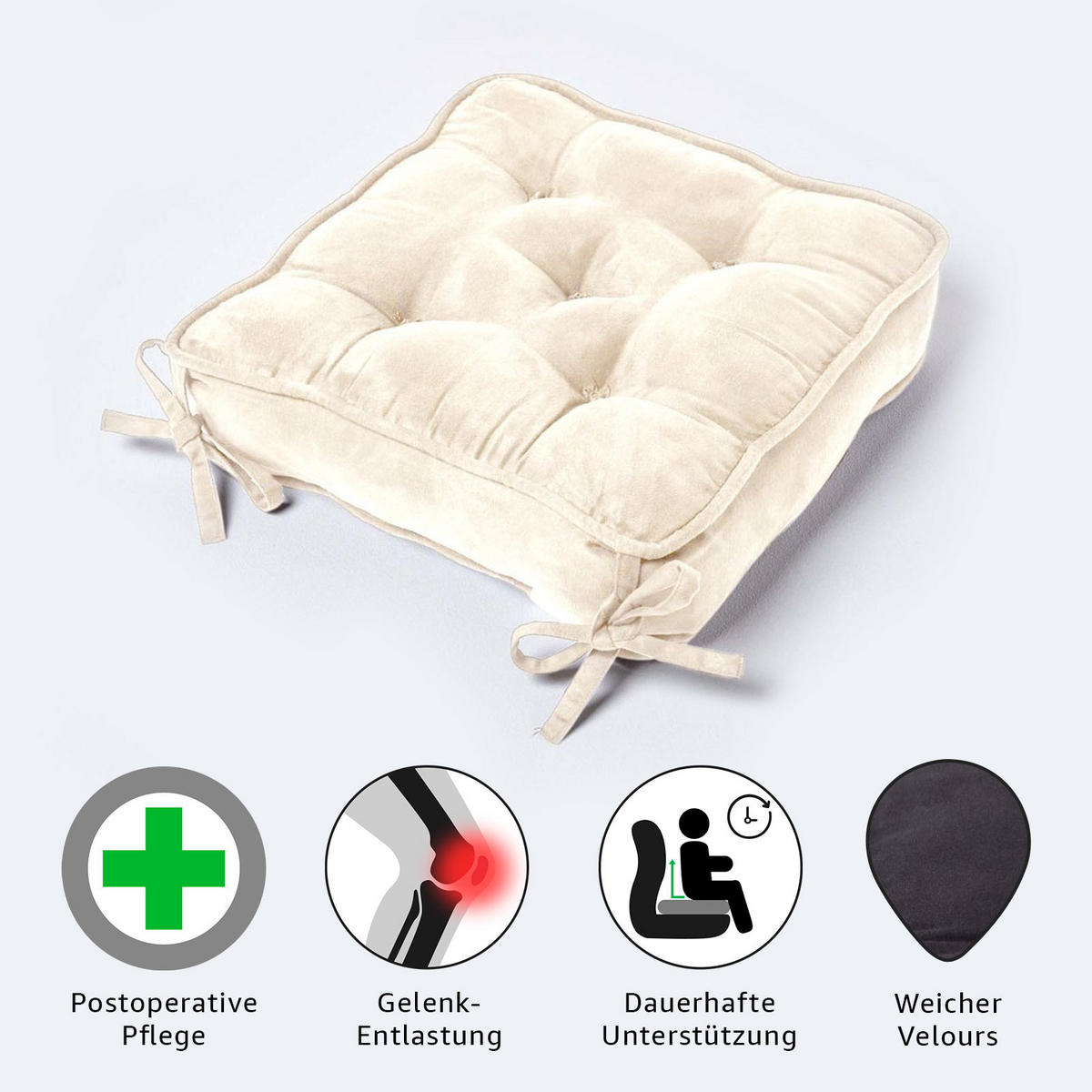 SITZKISSEN creme 40/40/10 cm – Stuhlkissen Velours - Creme, Textil (40/40/10cm) - Homescapes