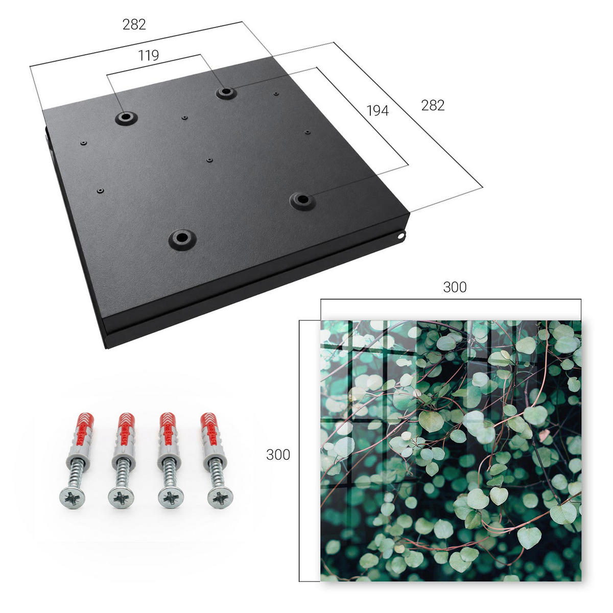 SCHLÜSSELBOX Schwarz 30x30 cm- Türöffnung nach rechts - Grüne Blätter - Grün, Metall (30/30/5cm) - TULUP