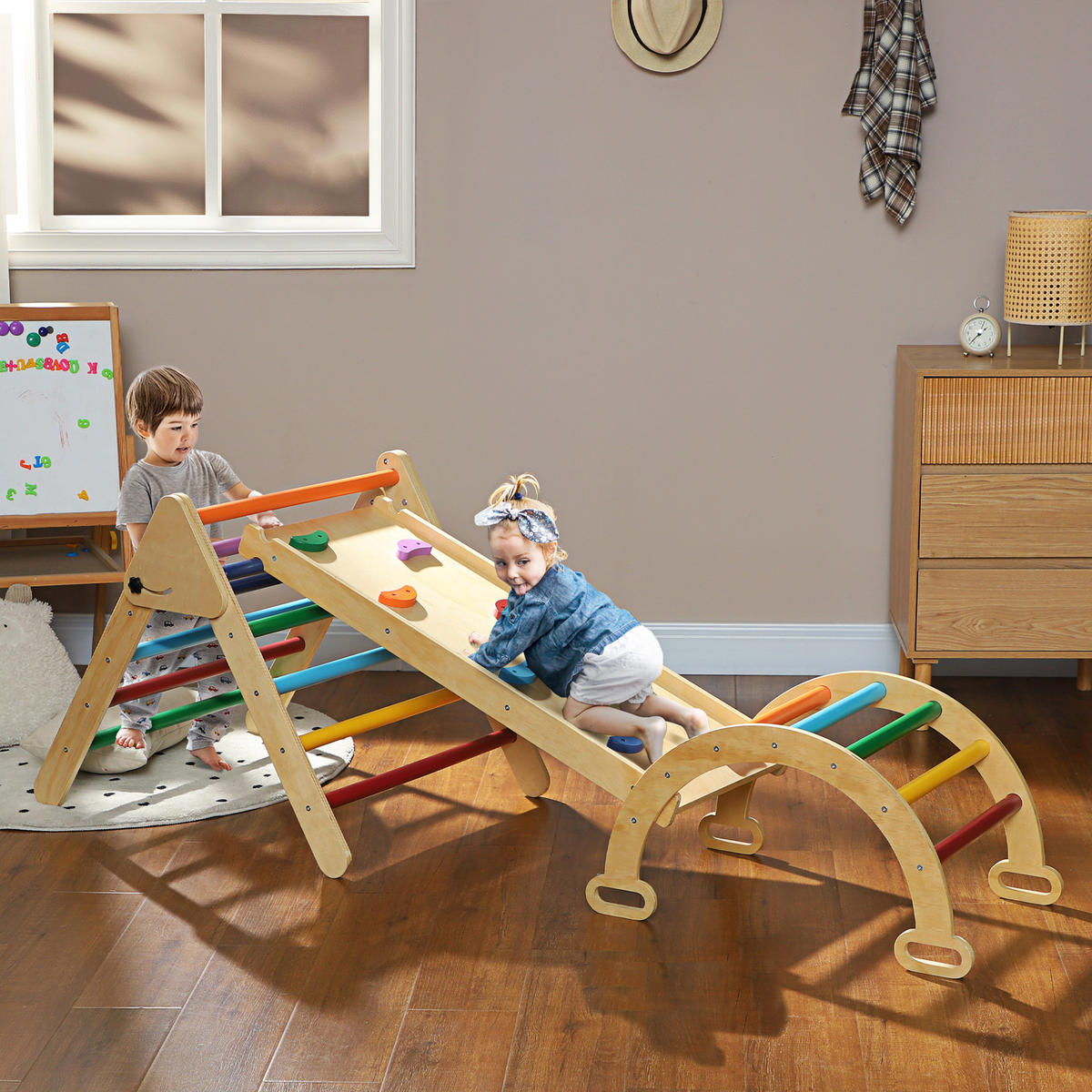 KLETTERGERÜST - Multicolor, Holzwerkstoff (64.5/63/178cm) - AIYAPLAY