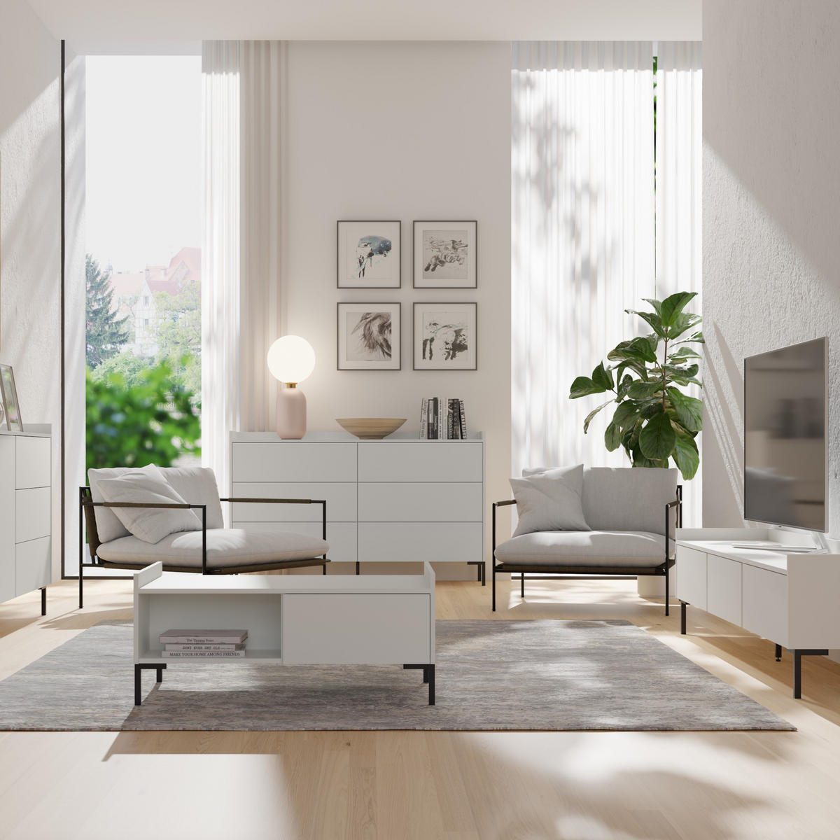 TV-LOWBOARD Liam 180 Weiß (stehend) - Schwarz/Weiß, Holzwerkstoff/Metall (180/45/41cm) - mzm24