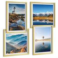 BILDER SET 4er Set - 50x50 cm & 40x60 cm Goldrahmen - Ausblicke auf die Natur, Leuchtturm, Berge - Goldfarben, Kunststoff (50/50cm) - TULUP