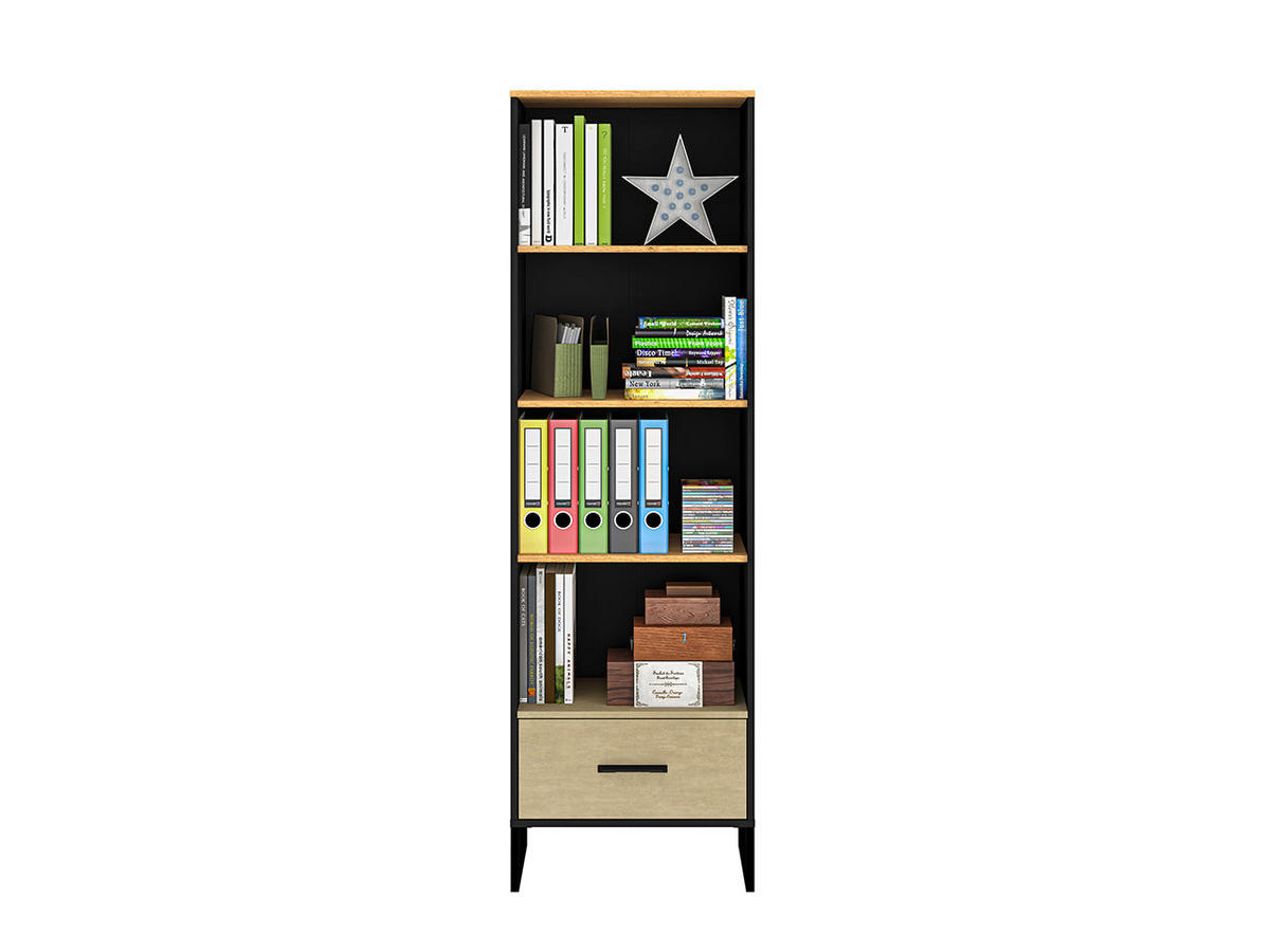 BÜCHERREGAL – COLT 03 – Offenes Regal im modernen Holz-Stahl-Look - Eichefarben, Holzwerkstoff (60/190/40cm) - hi-markt