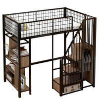 HOCHBETT 90/200 cm aus Metall und Holz mit Stauraumtreppe, Schwarz - Schwarz, Metall (90/200cm) - Flora Grace