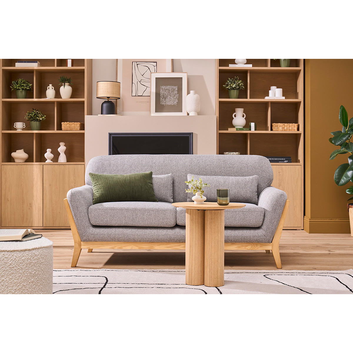 SOFA Skandinavisch 2 Pl?tze Grau Holzbeine YOKO - Grau, Textil (83.5/78.5/160cm) - Miliboo