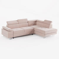 ECKSOFA CAROLINE Rechts Rosa matter Veloursstoff mit Schlaffunktion und Bettkasten - Chromfarben/Pink, Textil (253/190cm) - Barchello