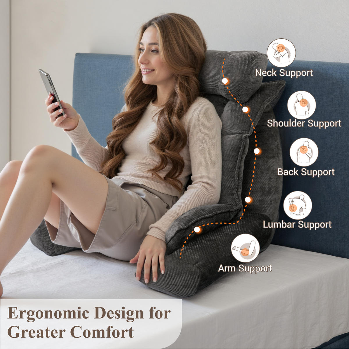 RÜCKENSTÜTZKISSEN Verstellbar Grau - Grau, Textil (92/56cm) - Vercart