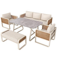 GARTENLOUNGE-SET aus PE-Rattan 178/61/76 cm mit Tisch, waschbaren Kissenbezügen und verstellbaren Füßen, Beige - Beige, Metall - Redom