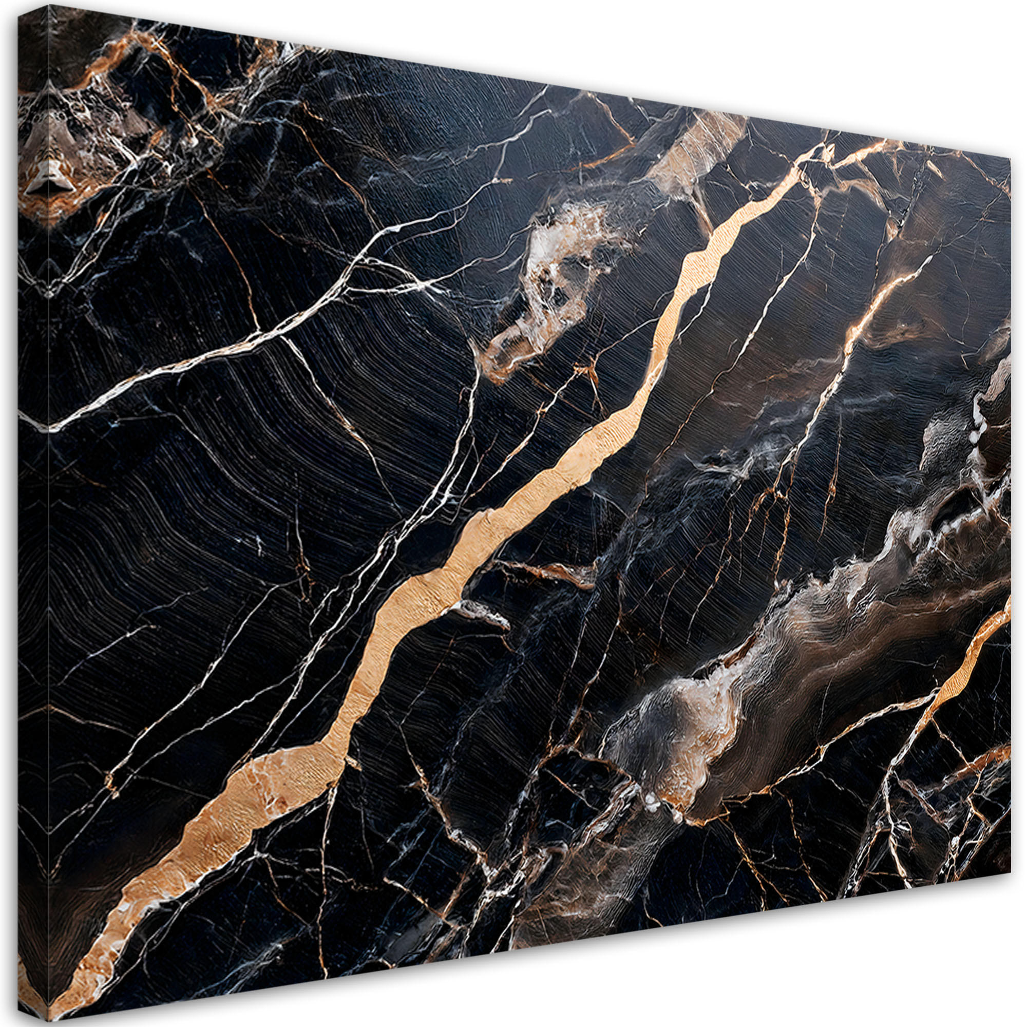 LEINWANDBILD Schwarzer Marmor mit goldener Abstraktion 100x70cm - Schwarz, Textil (100/70cm) - Feeby