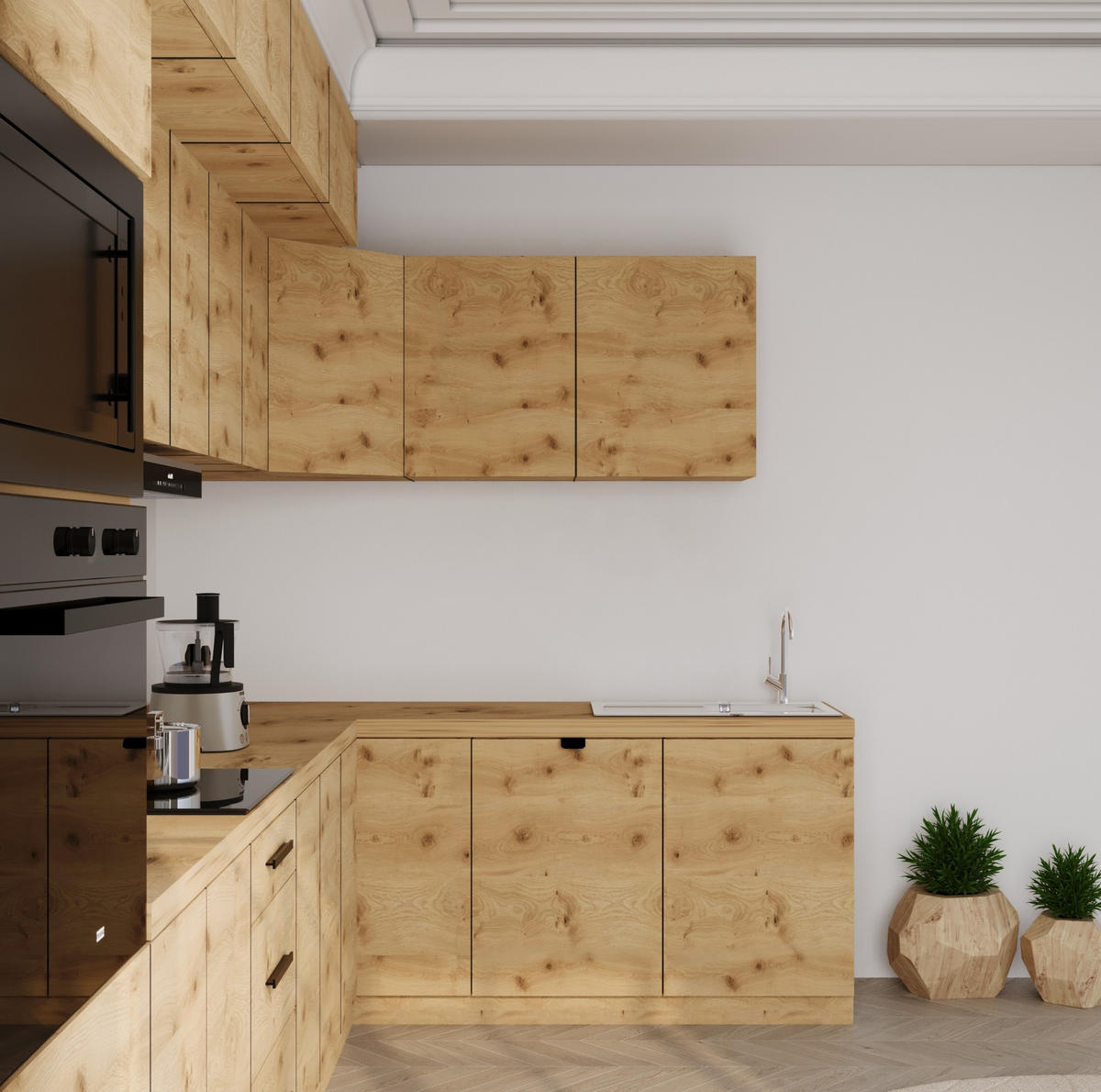 WINKELKÜCHE 360cm x 200cm- Langen KL10-M360 - in Artisan Eiche - Eiche Artisan, Holz/Metall (560/248/58cm)