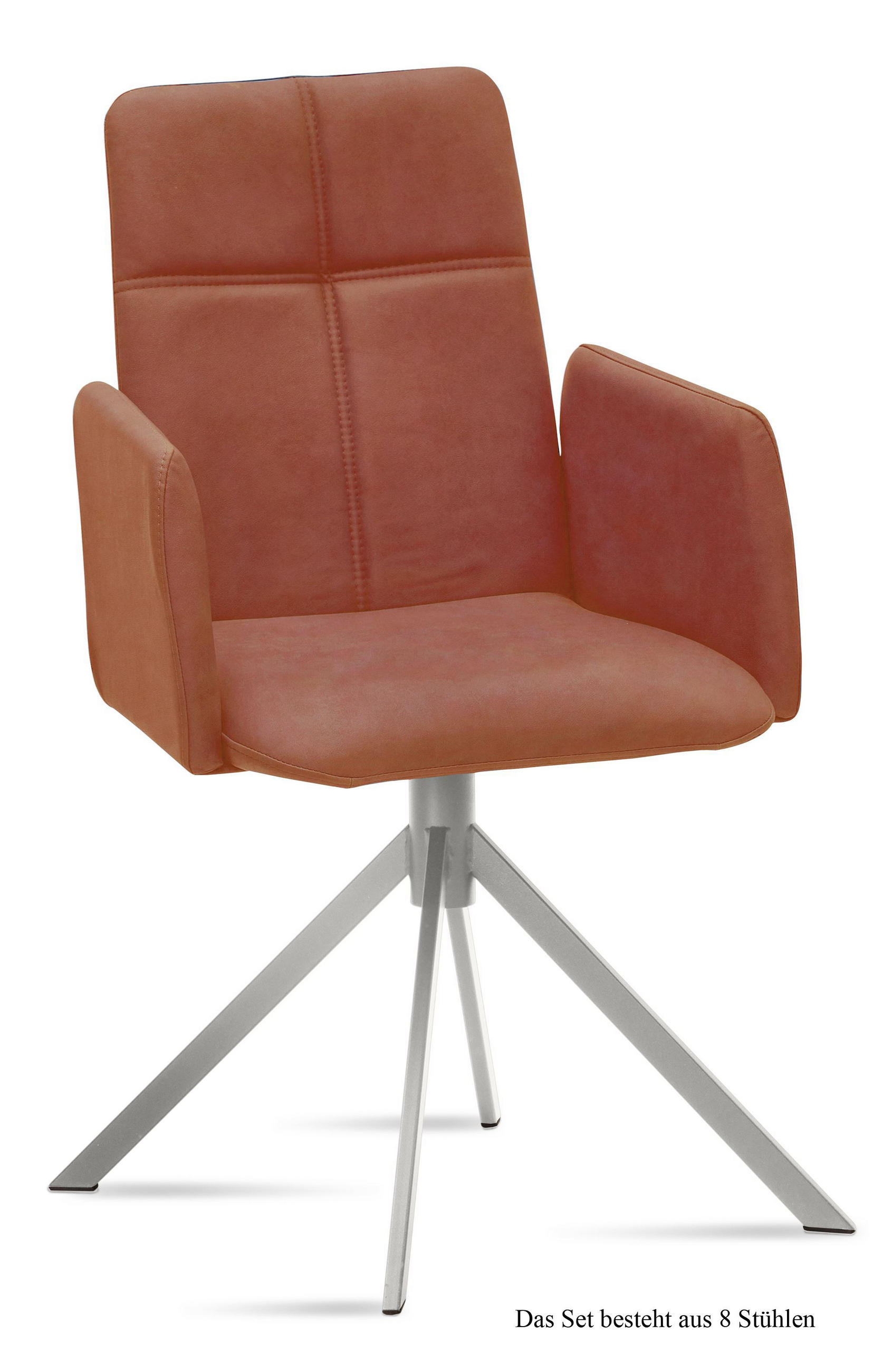 ARMLEHNSTUHL (8er-Set) Dorisa 52x92x60 Edelstahl/Cognac - Edelstahlfarben/Cognac, Kunststoff (60/92/52cm) - 58aufmkessel