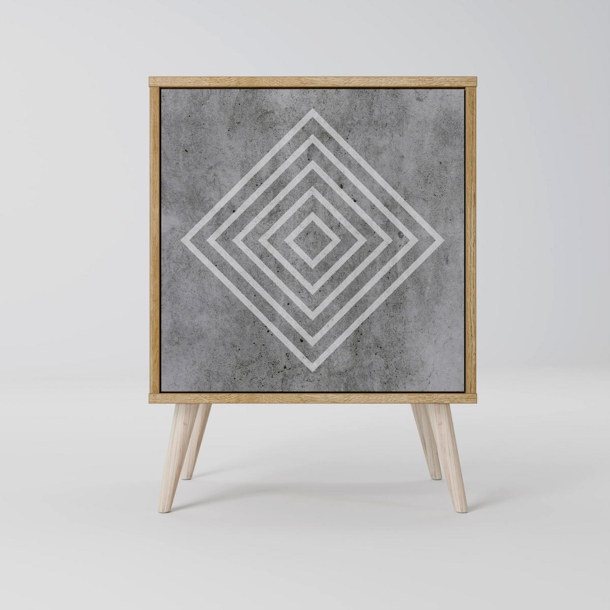SIDEBOARD POLYGONAL ARTISTRY, Grau, 57,5x42x67,5 cm, Schwarze Metall-Rahmenfüße - Multicolor/Schwarz, Holzwerkstoff/Metall (57.5/67.5/42cm) - SpaceRebels