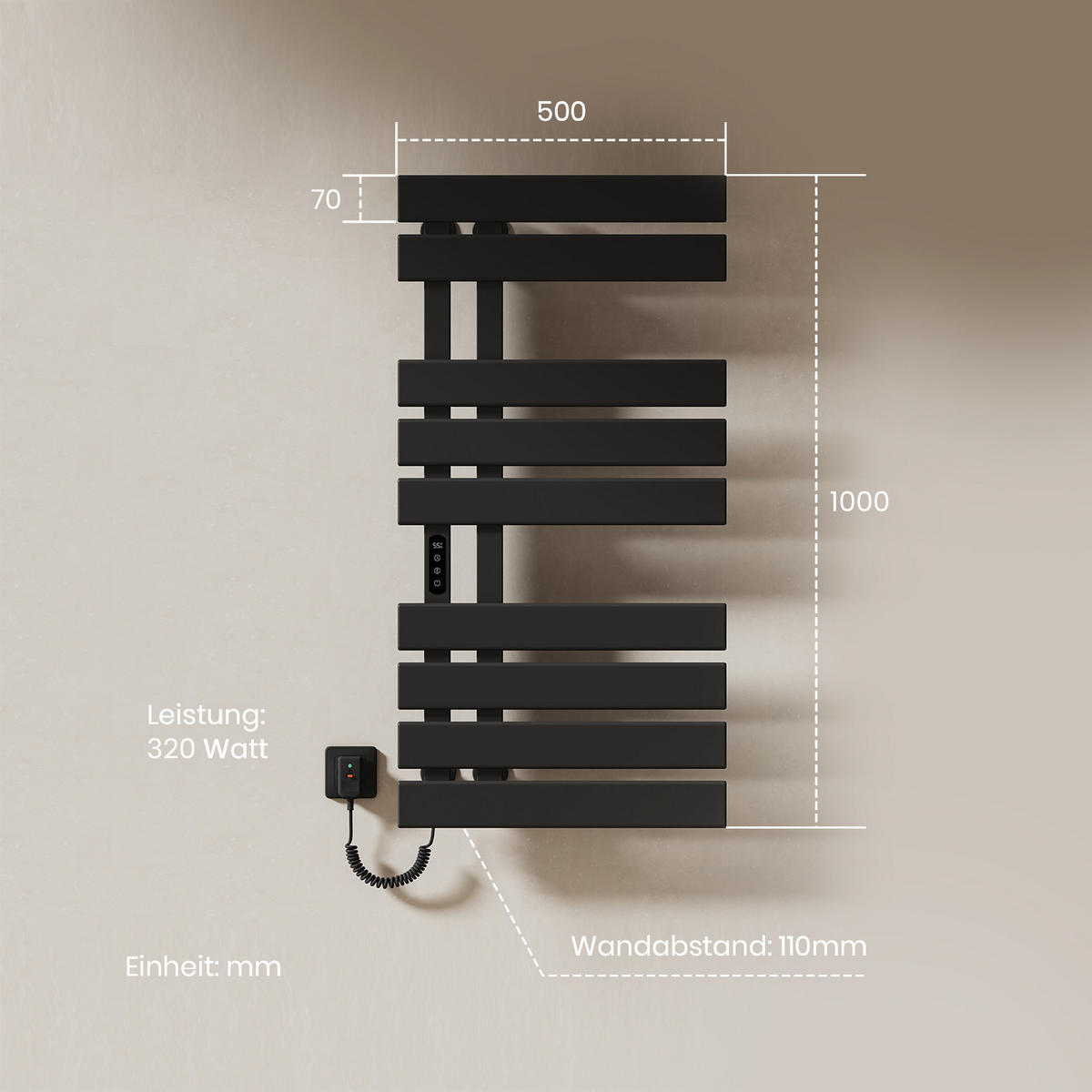 HEIZKÖRPER Elektrisch WLAN Thermostat Schwarz 100/50 cm - Schwarz, Metall (50/100/11cm) - EMKE