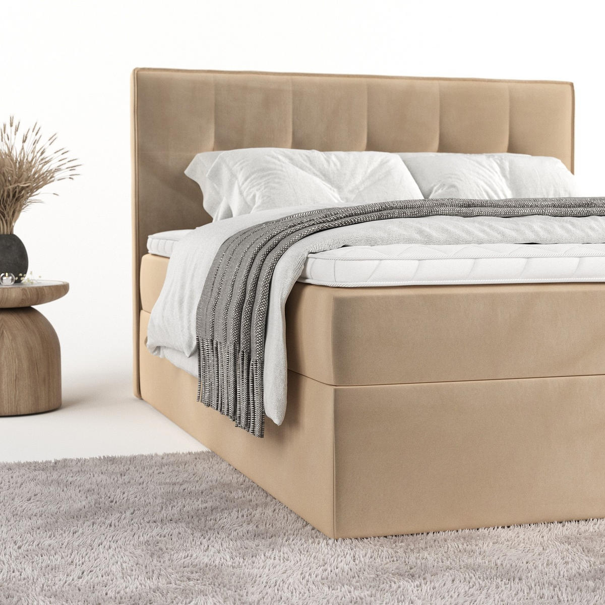 BOXBETT Mireo 180/200 cm Beige im Kronos Stoff - Beige/Schwarz, Holz/Holzwerkstoff (180/200cm) - AltaBeds
