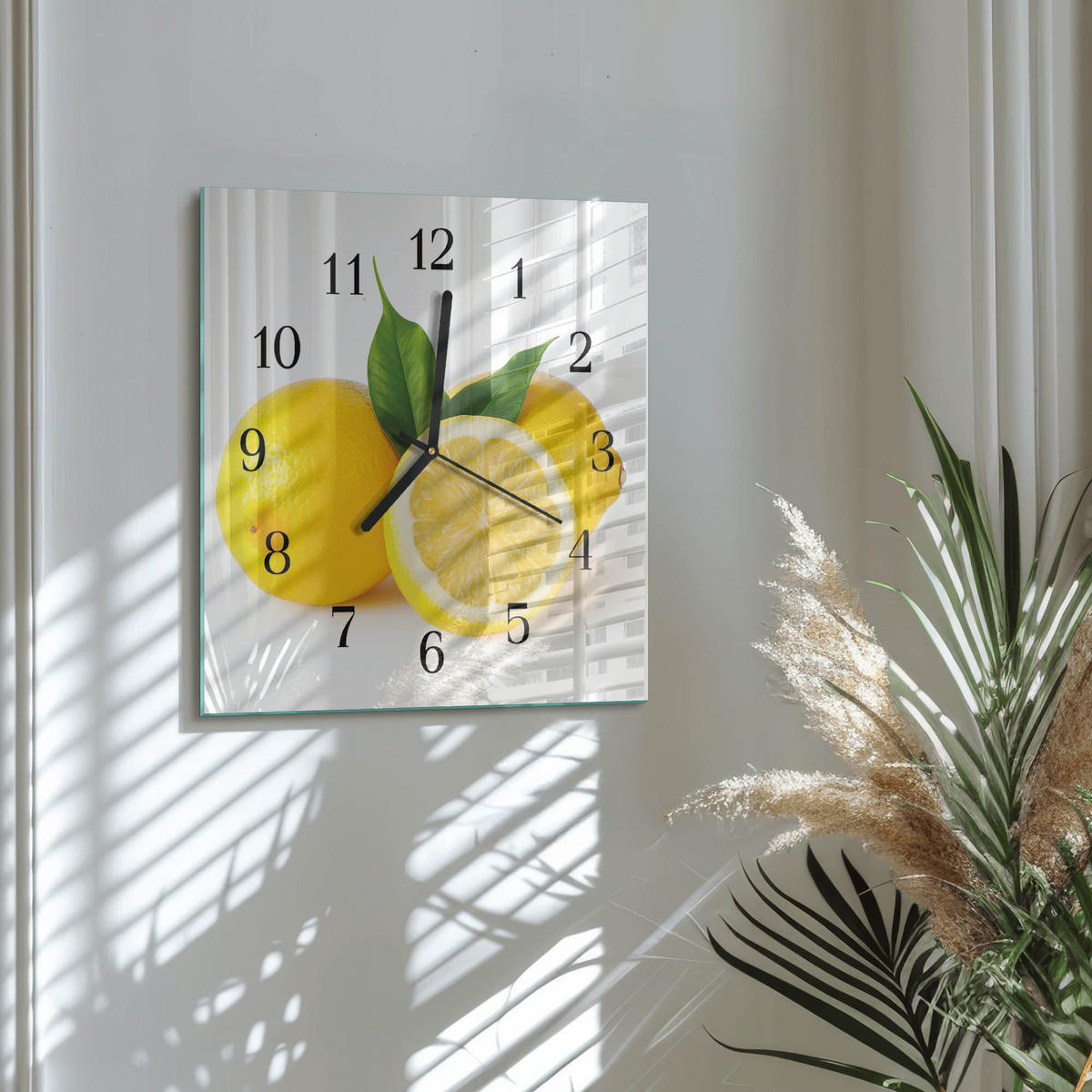 WANDUHR 30x30 cm - Zitronen - Gelb, Glas (30/30/0.4cm) - TULUP