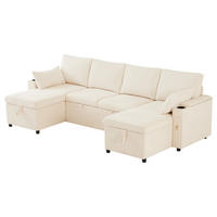 SCHLAFSOFA U-Form mit Getränkehalter und Stauraum, Beige - Beige, Textil (272/84/131cm)