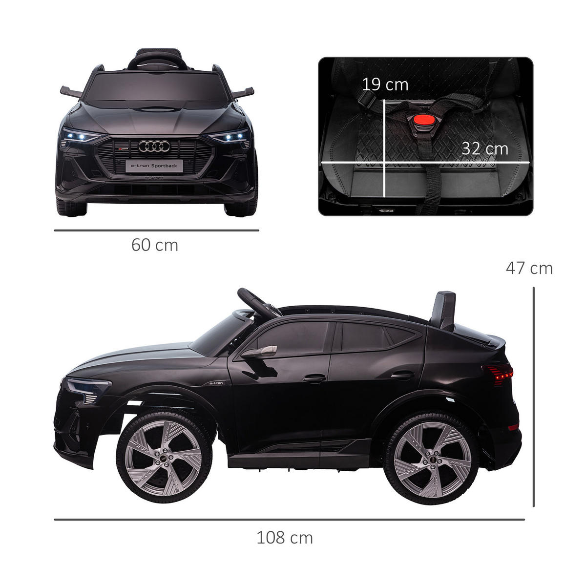 KINDER ELEKTROAUTO, Schwarz/Rot/Weiß, Kunststoff+ Stahl - Schwarz, Metall (108/60/47cm) - HOMCOM