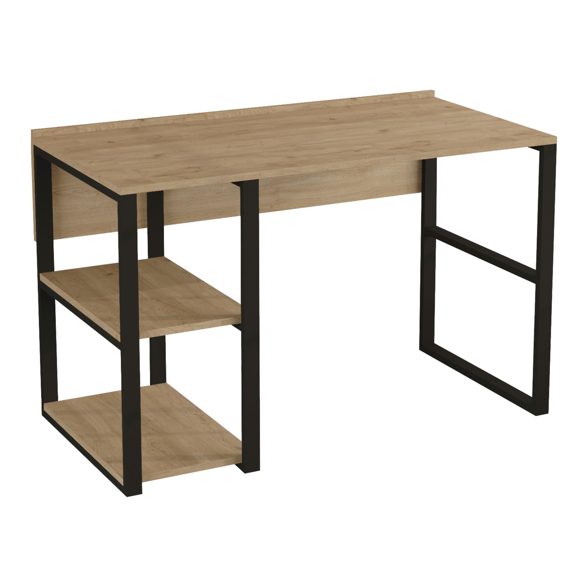 SCHREIBTISCH Tódense - Eichefarben/Schwarz, Holzwerkstoff/Metall (120/60/75cm) - [en.casa]