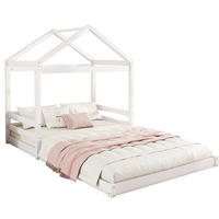 HAUSBETT 140/200 cm Weiß aus Kiefernholz und MDF mit Lattenrost - Weiß, Holz (140/200cm) - OKMYHOME