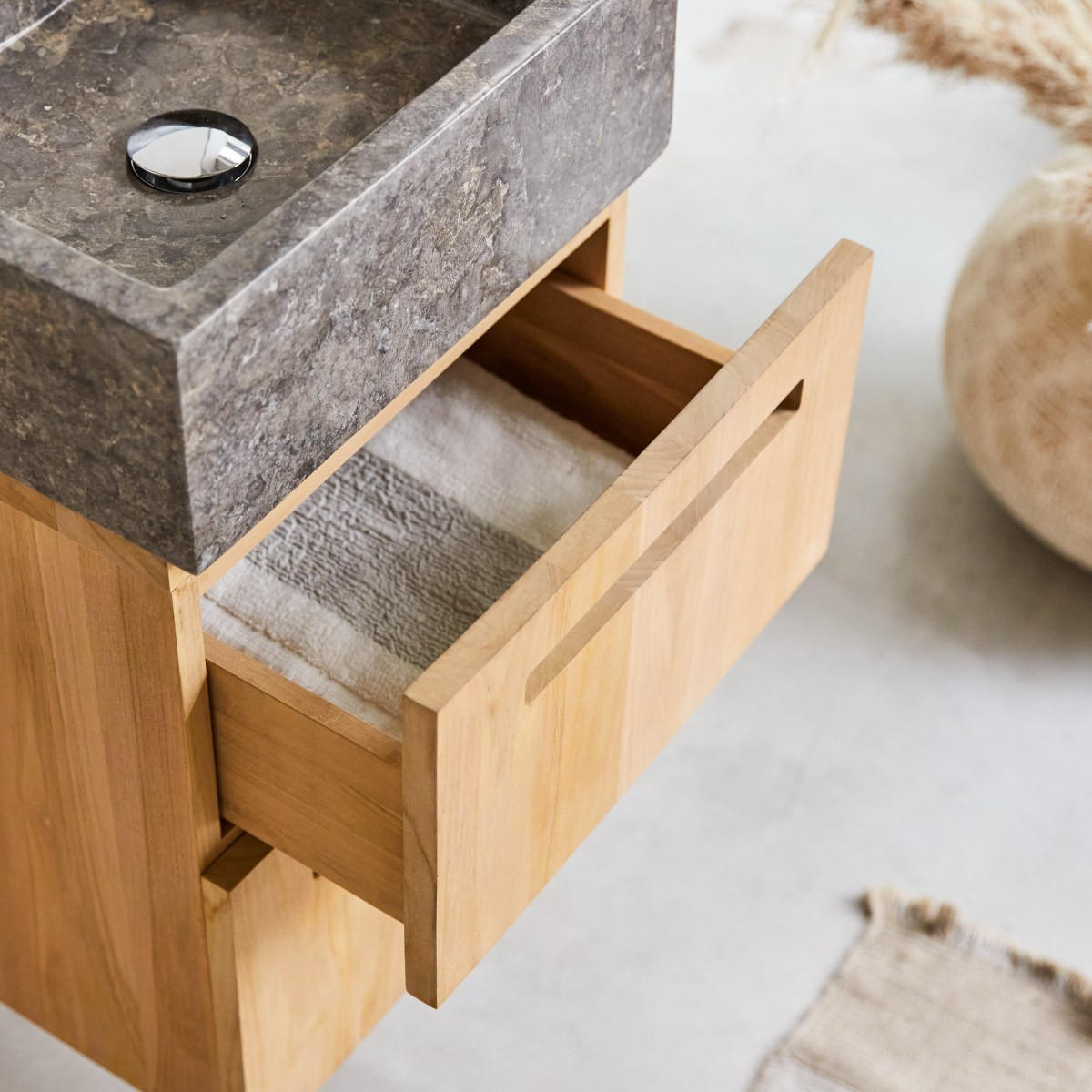 BADEZIMMERMÖBEL Line Natur aus Teak - Naturfarben, Holz (41/66/41cm) - Tikamoon