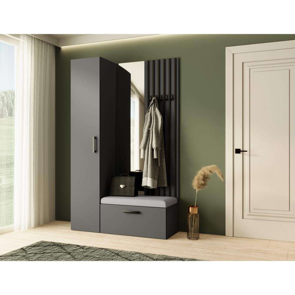 GARDEROBE Margaret II 121/203/43 mit Lamellen und Hochschrank - Schwarz/Graphitfarben, Holzwerkstoff/Kunststoff (121/203/43cm) - Beautysofa