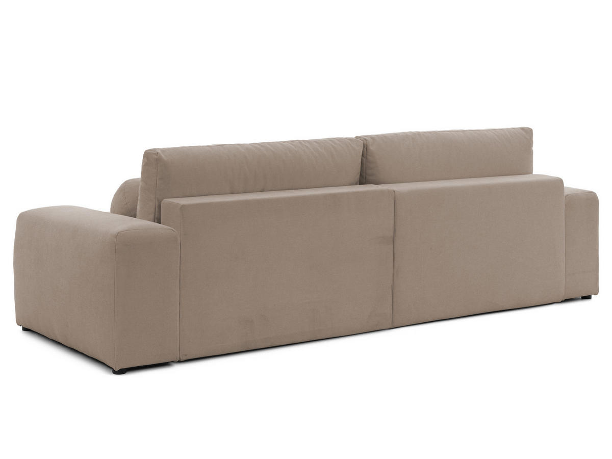 ECKSOFA Puffy mit Schlaffunktion und Bettkasten - besonders weich und puffig aus Greige Webstoff - Ottomane rechts - Greige/Schwarz, Holz/Kunststoff (266/138cm) - S-Style Möbel