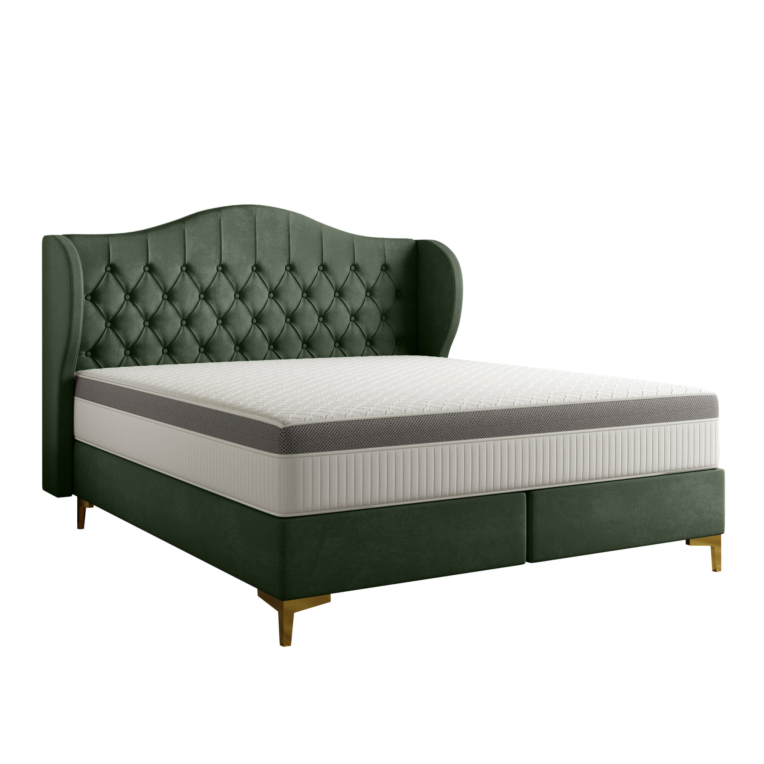 BETT mit Taschenmatratze LEGEND, Whisper-Stoff Grün 180x200 cm - Grün, Holz/Textil (180/200cm) - Kaiser Möbel