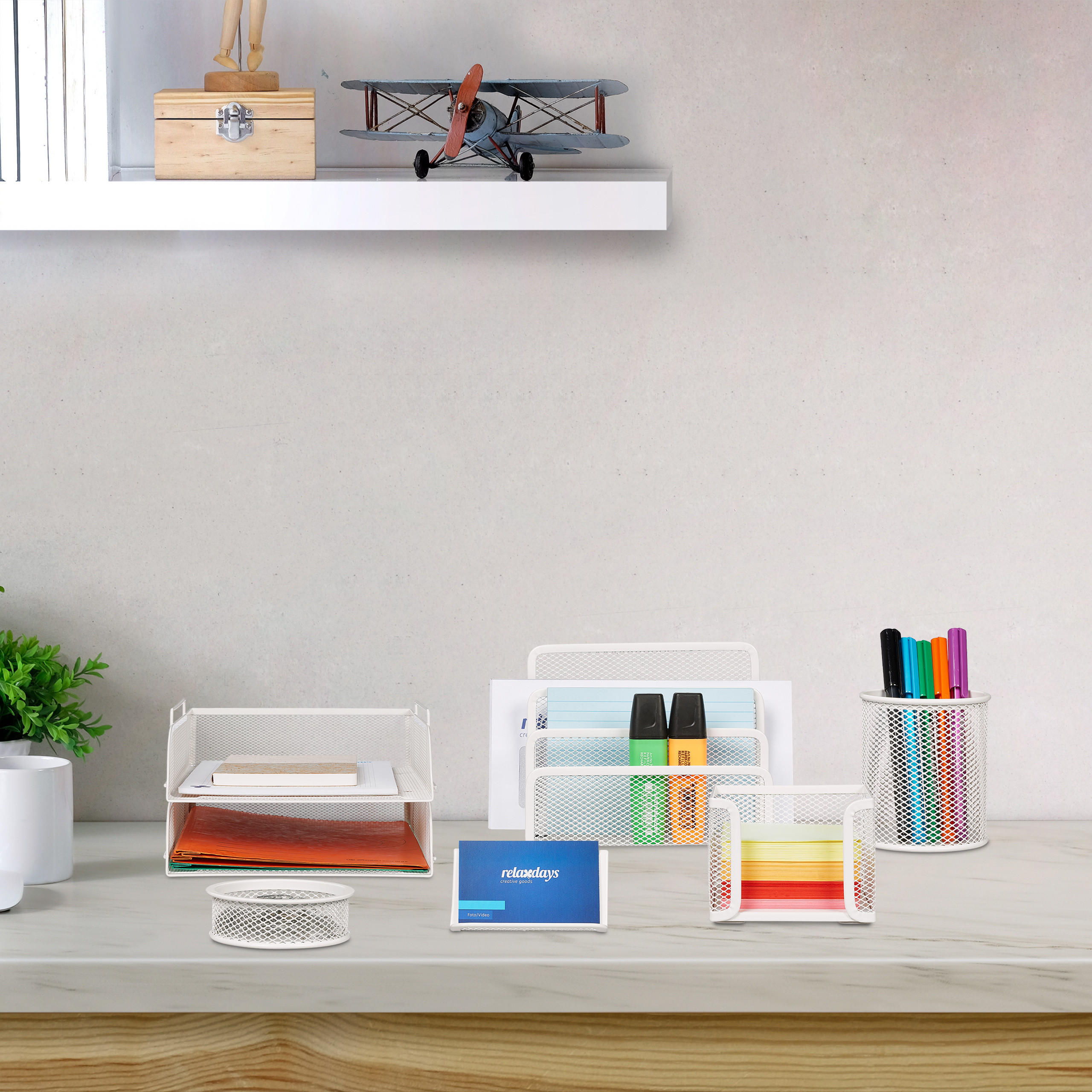 SCHREIBTISCH-ORGANIZER-SET - Weiß, Metall (33.5/26.5/8.5cm) - Relaxdays
