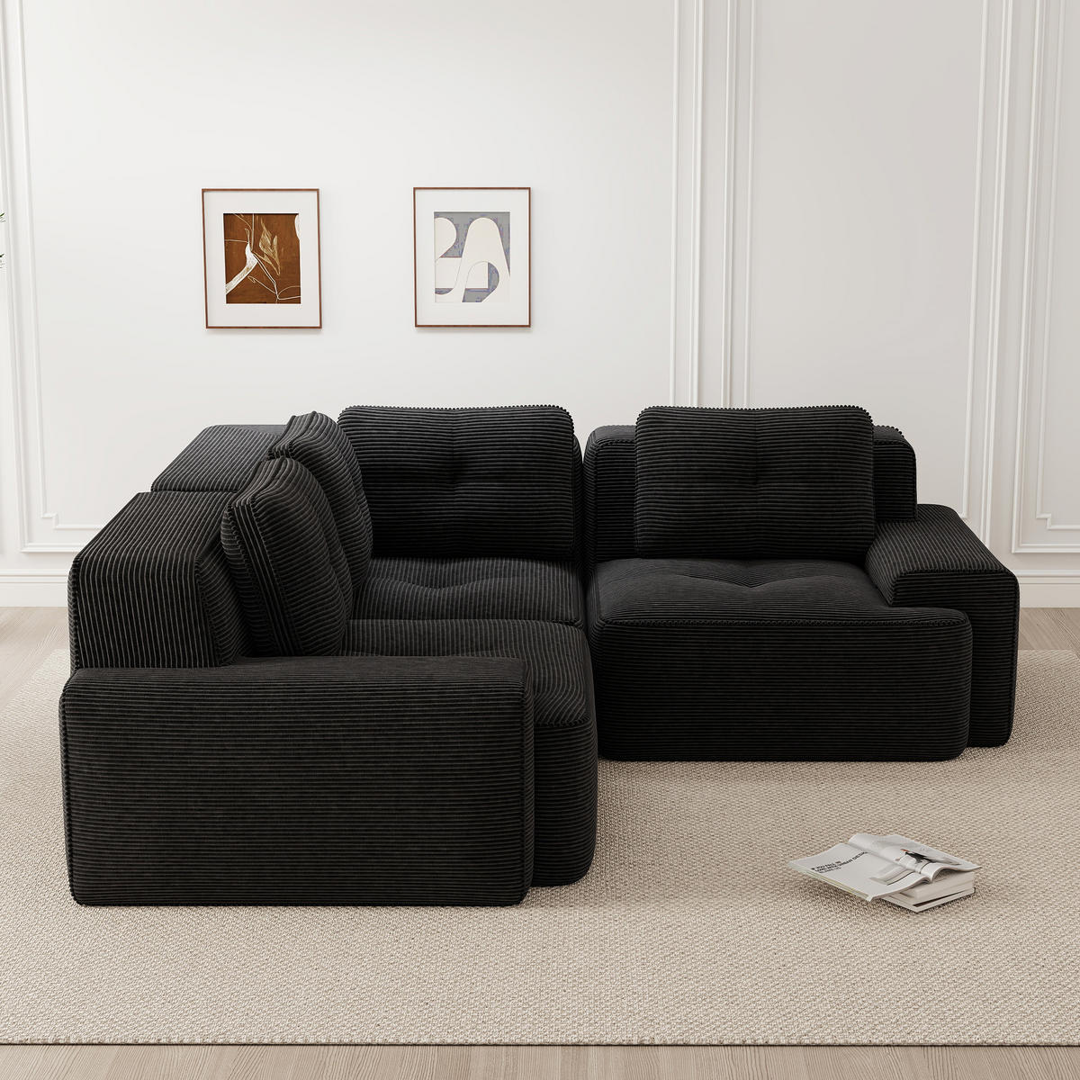 3-SITZER Sofa 177x104x69 cm aus Cordstoff rahmenlos modular, schwarz - Schwarz, Textil (104/69/177cm)