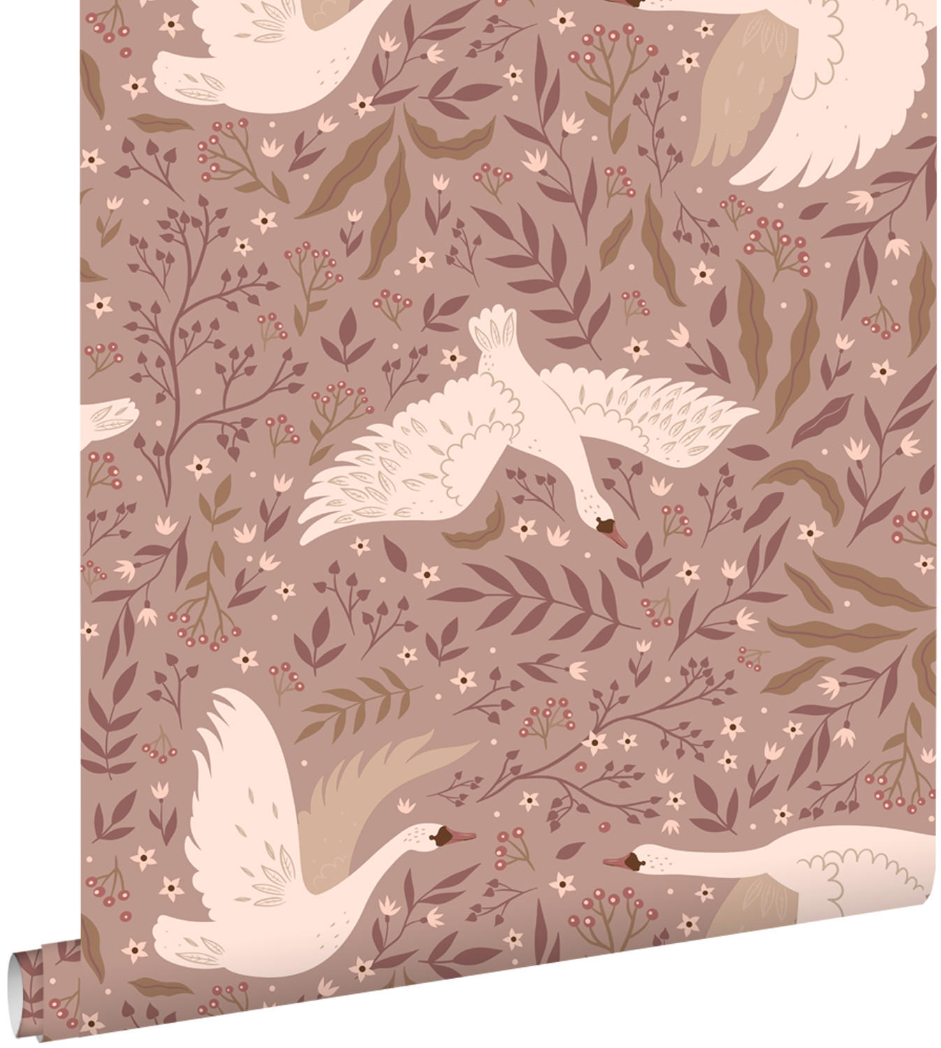 TAPETE Schwäne 0.53 x 10.05 m - Lila, Papier (53/0.1cm) - ESTAhome