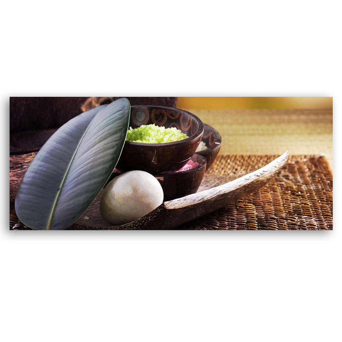 WANDBILD zen komposition mit blatt - Braun, Textil (90/30cm) - Feeby