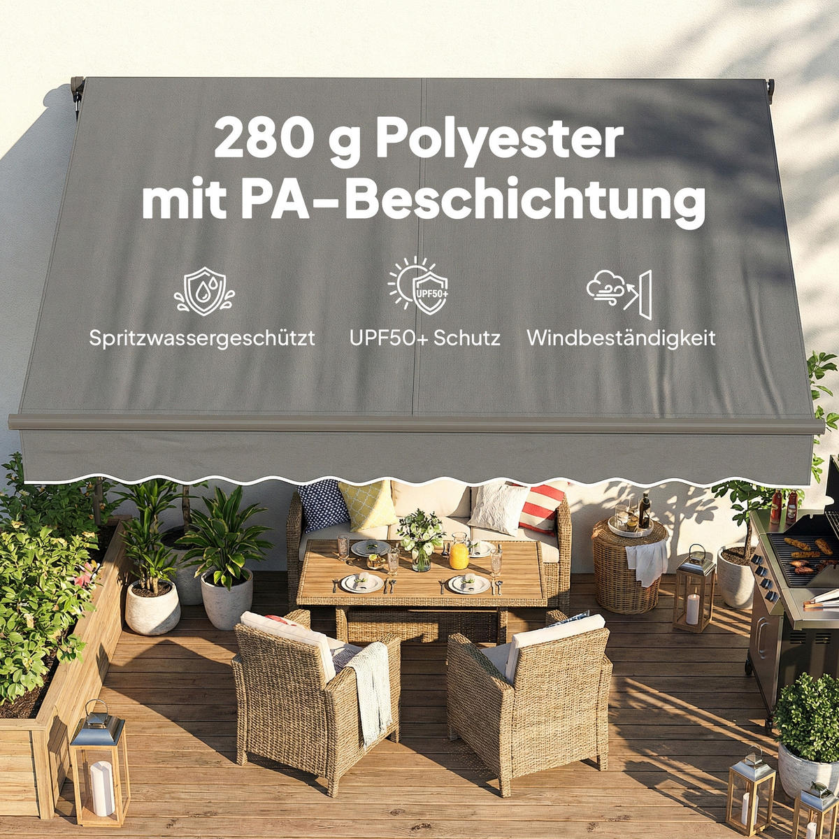 GELENKARMMARKISE Metall Polyester Dunkelgrau - Dunkelgrau, Textil (300/23/350cm) - Outsunny