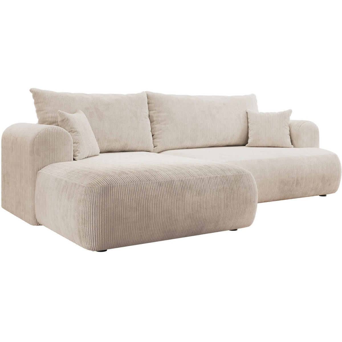 ECKSOFA Ovo Cord mit Cordbezug Hellbeige, links - Ecru/Schwarz, Textil (260/165cm) - Selsey