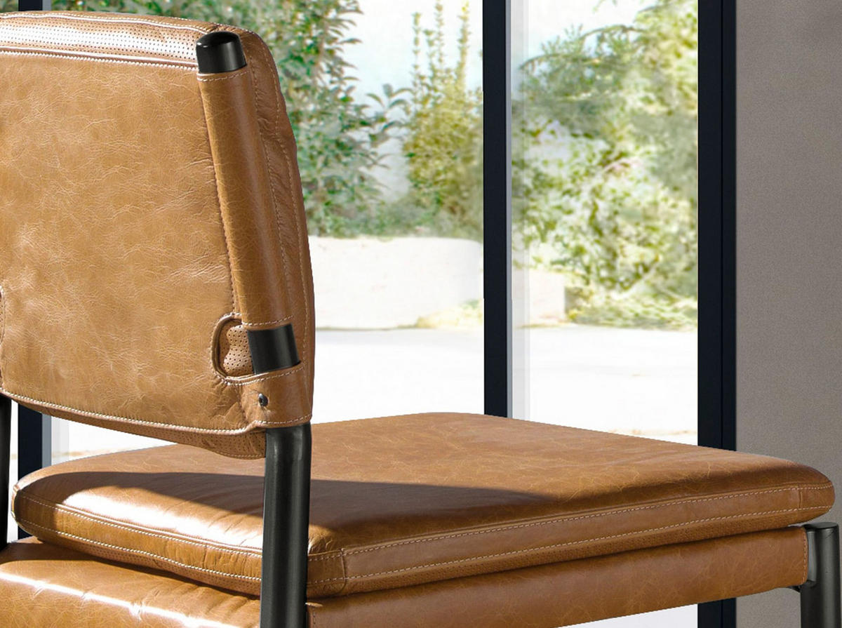 BARHOCKER Brauner Lederhocker 49/55/112 cm - Schwarz/Braun, Leder/Metall (49/112/55cm) - ANGEL CERDA