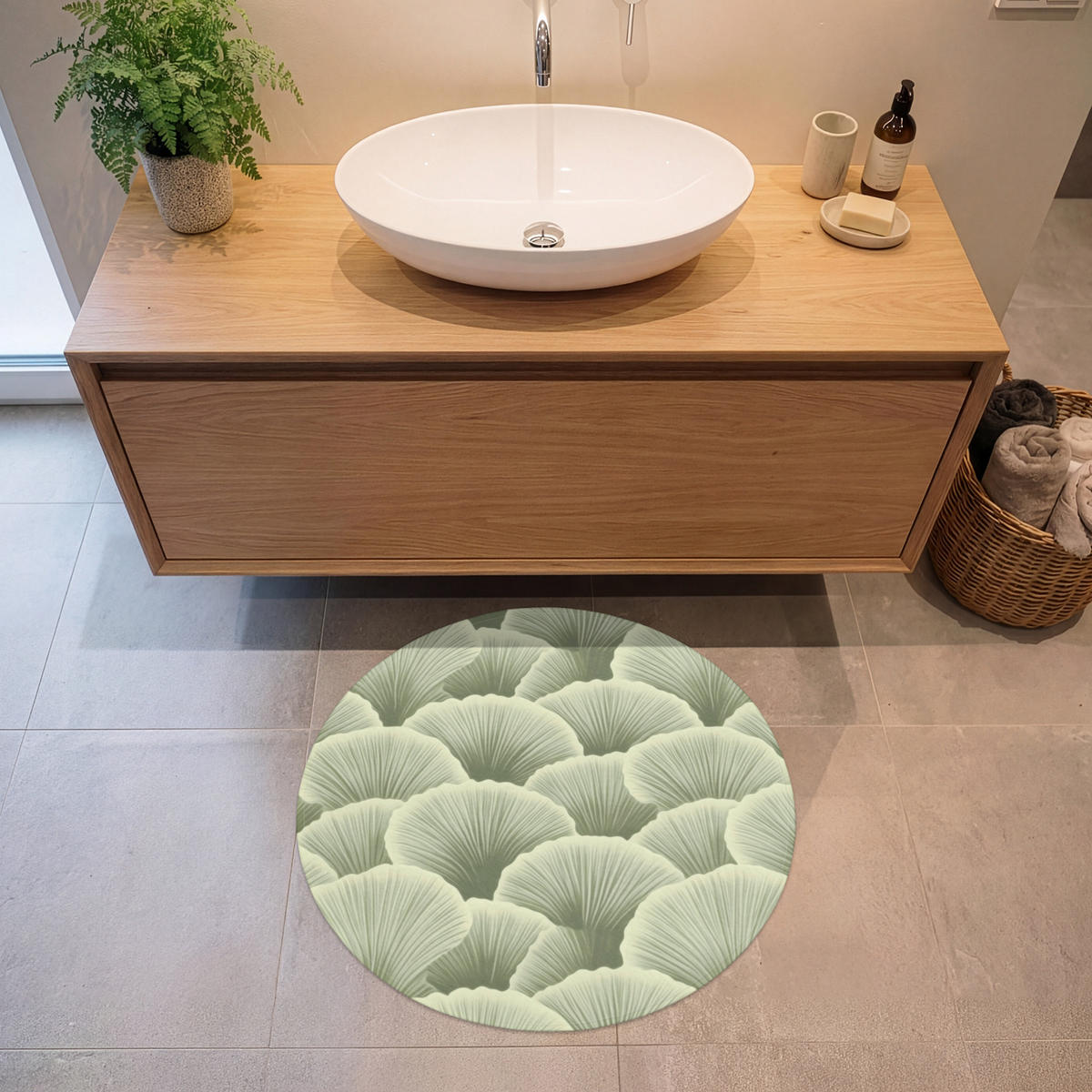 KOUPELNOVÁ PŘEDLOŽKA Vějíř - list - zelený 70x70 cm - pastelově zelená, textil/plast (70/70cm)