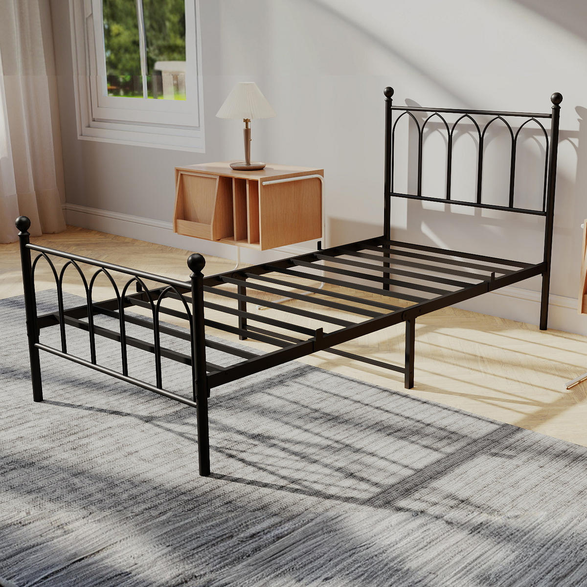 METALLBETT 90/200 cm in Schwarz mit Lattenrost und Metallgestell - Schwarz, Metall (90/200cm) - CHICFURN