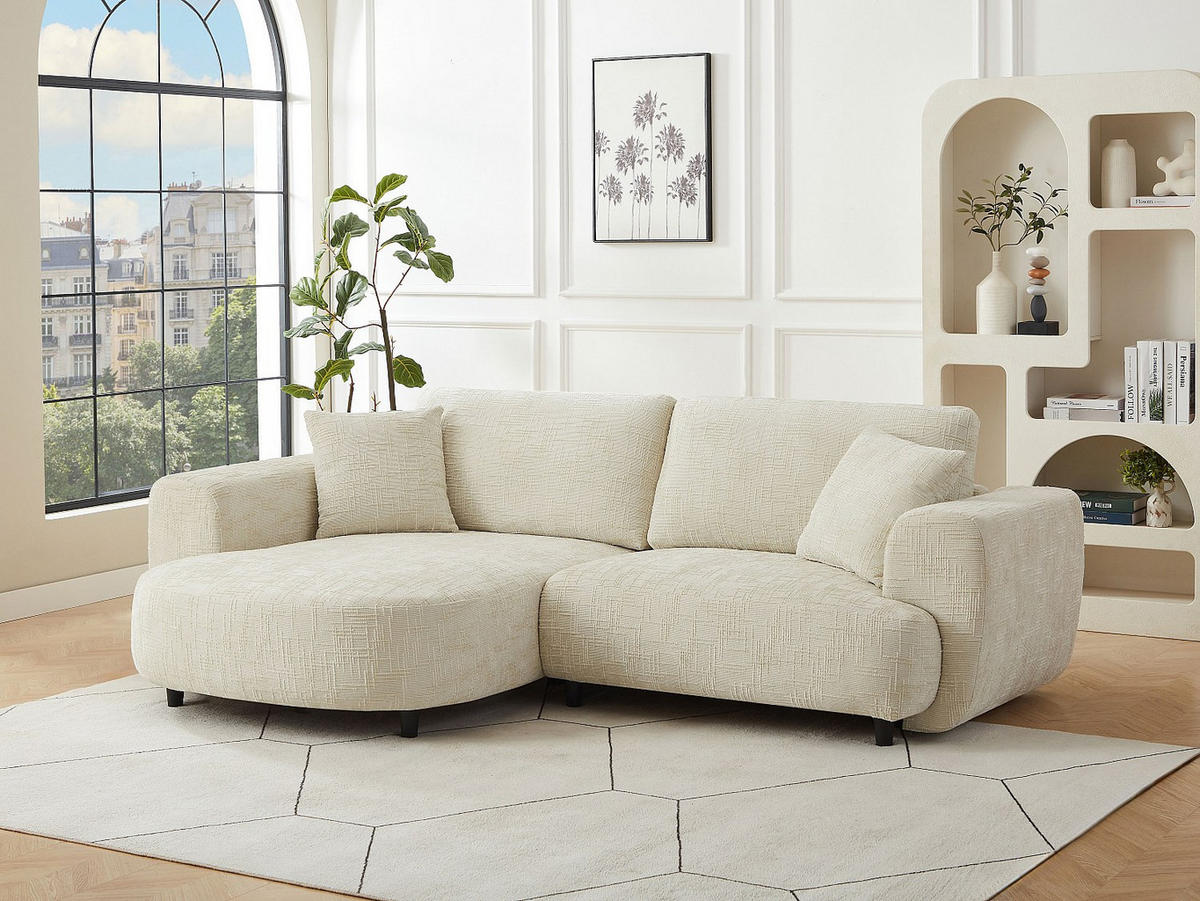 ECKSOFA - Ecke links - Strukturstoff - Beige - RULAMA - Beige, Textil (250/154cm) - Vente-Unique