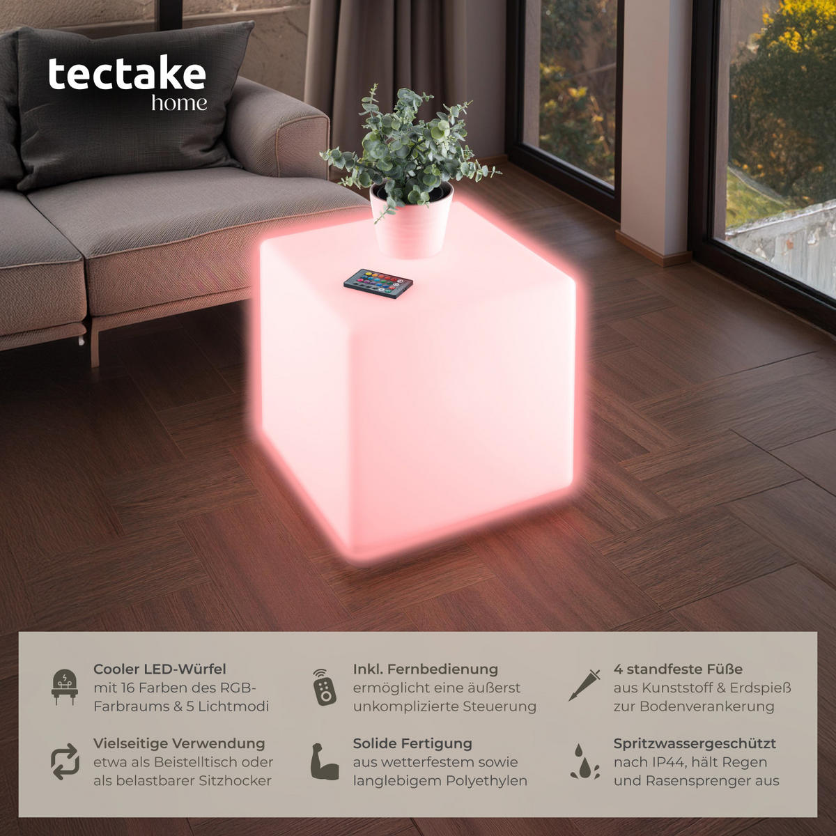 LEUCHTWÜRFEL Luminous Cube,Belastbarkeit 100 kg, inkl. Erdspieß,weiß - Weiß, Kunststoff (43/43/43cm) - tectake