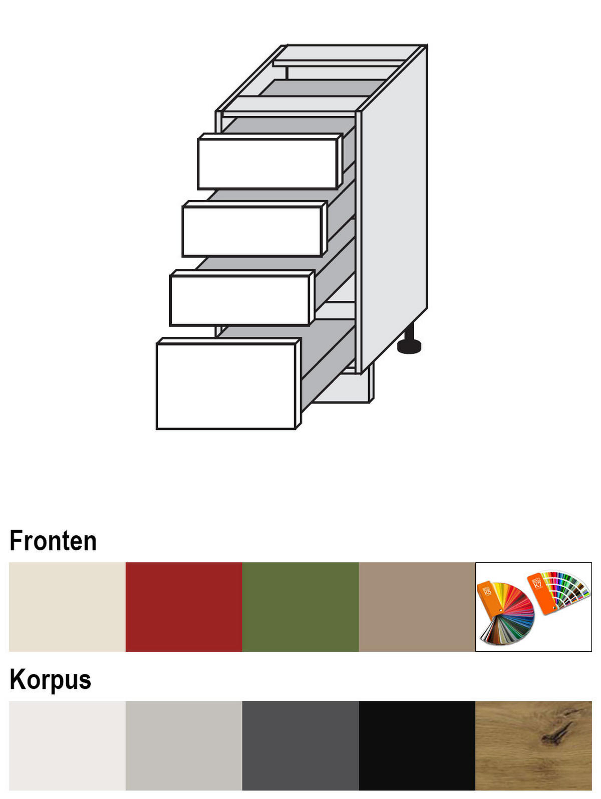 SCHUBLADENUNTERSCHRANK Brerra D4R/40 Korpus lava / Front RAL 3002 karminrot Hochglanz 40 / 50 / 82 cm - Dunkelgrau/Rot, Holz/Holzwerkstoff (40/82/50cm) - Feldmann-Wohnen