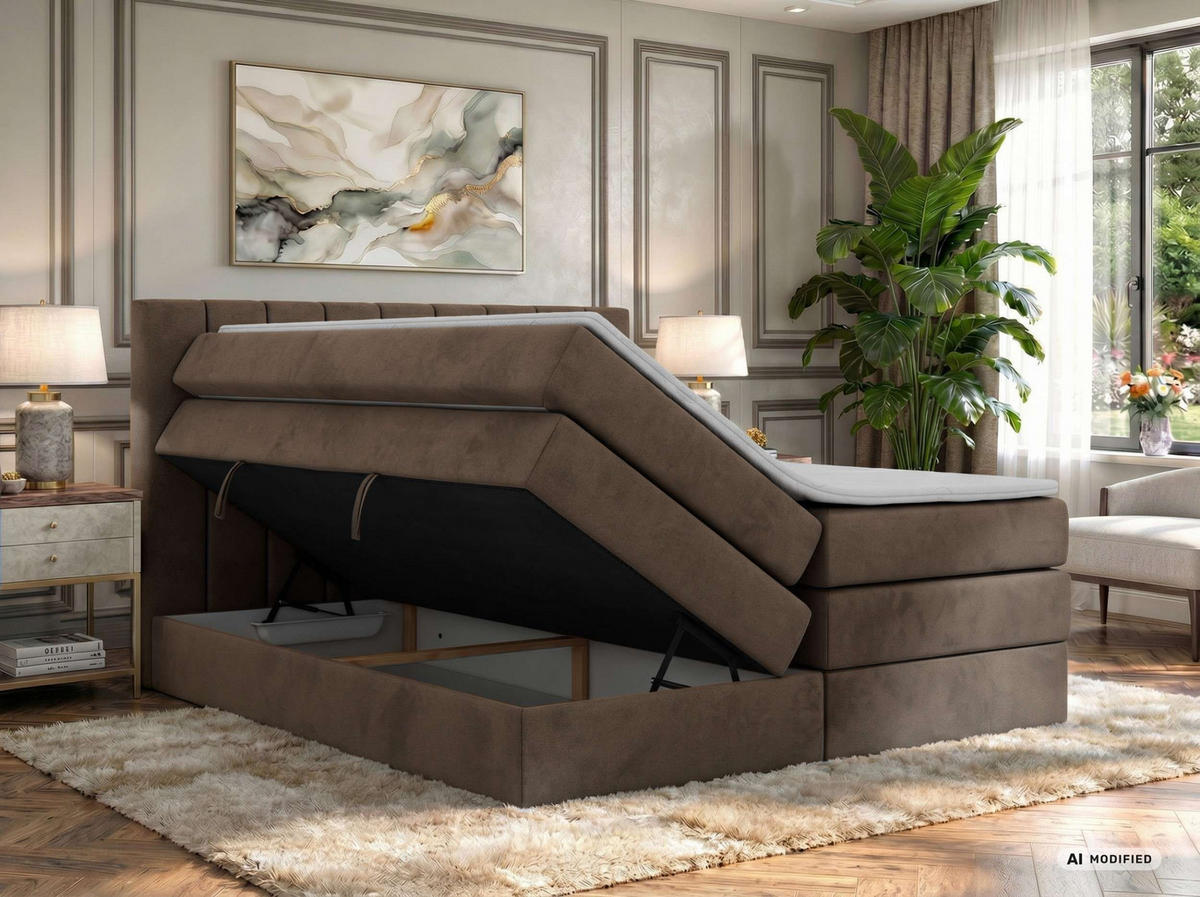 BOXSPRINGBETT ALVER KING 160/200 - Braun Velvet - Topper T25 - H3 - Schwarz/Braun, Kunststoff/Textil (160/200cm) - MKS