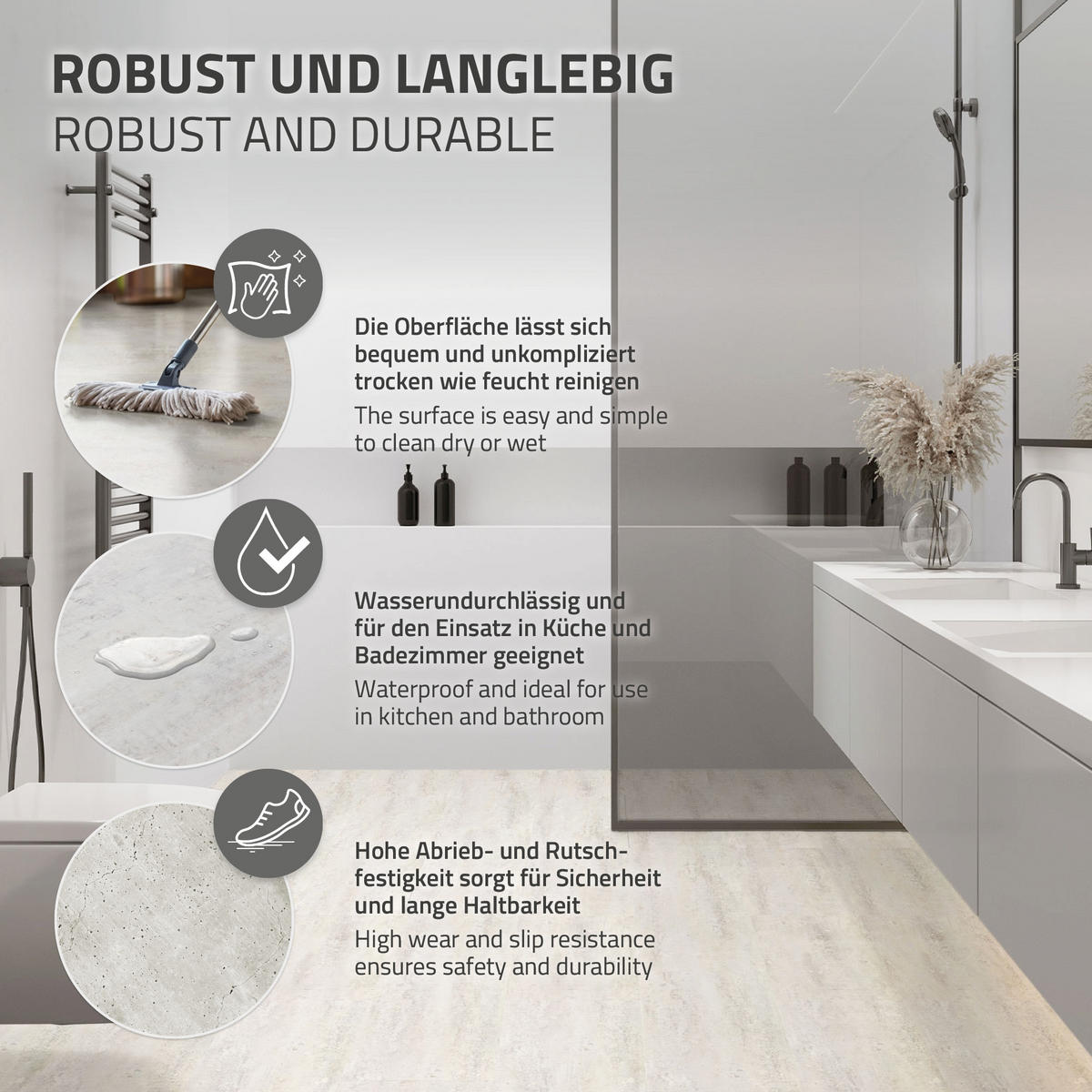 VINYLOVÁ PODLAHA s klikovým systémem 5,58 m²/30 lamel PVC podlahová krytina dub rustikální světlý vzhled dřeva - světle šedá, plast/umělá hmota (61.5/31/0.42cm) - ML-DESIGN