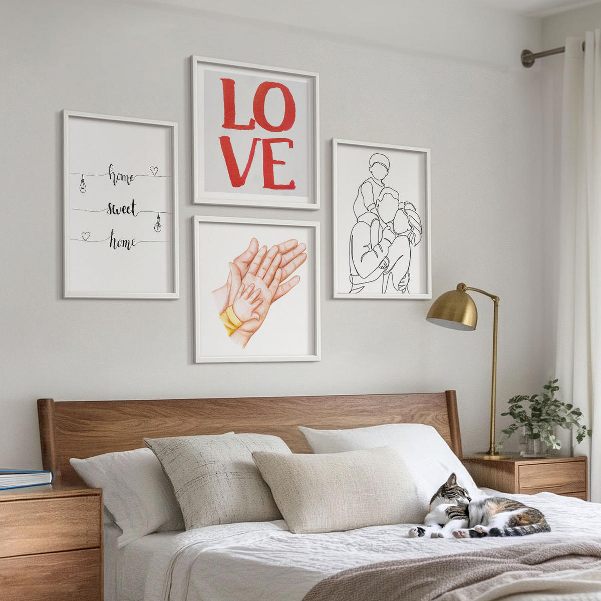 WANDBILDER 4er-Set - 50x50 cm & 40x60 cm Weißer Rahmen - Familienillustrationen Hausschilder - Weiß, Kunststoff (50/50cm) - ArtPrintCave