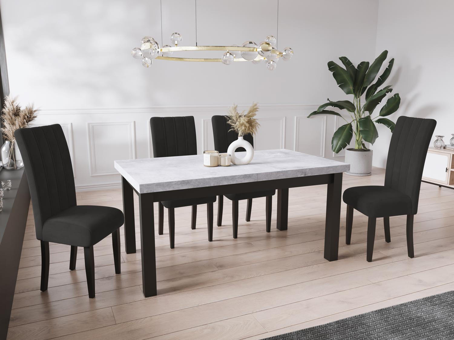 ESSTISCH Gemini rechteckig ausziehbar, Grauer Beton 200-300/100/78 cm - Hellgrau/Schwarz, Holz/Holzwerkstoff (200/100/78cm) - WFL GROUP