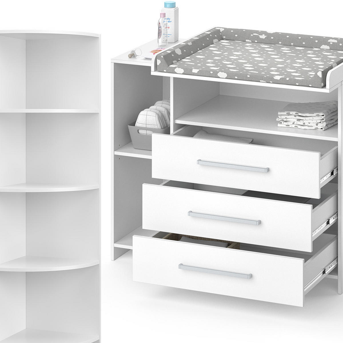 KINDERZIMMER-SET Oskar Weiß 2 Teile mit Wickelkommode und Spielzeugregal - Weiß, Holzwerkstoff (113/100/69.9cm) - Vicco