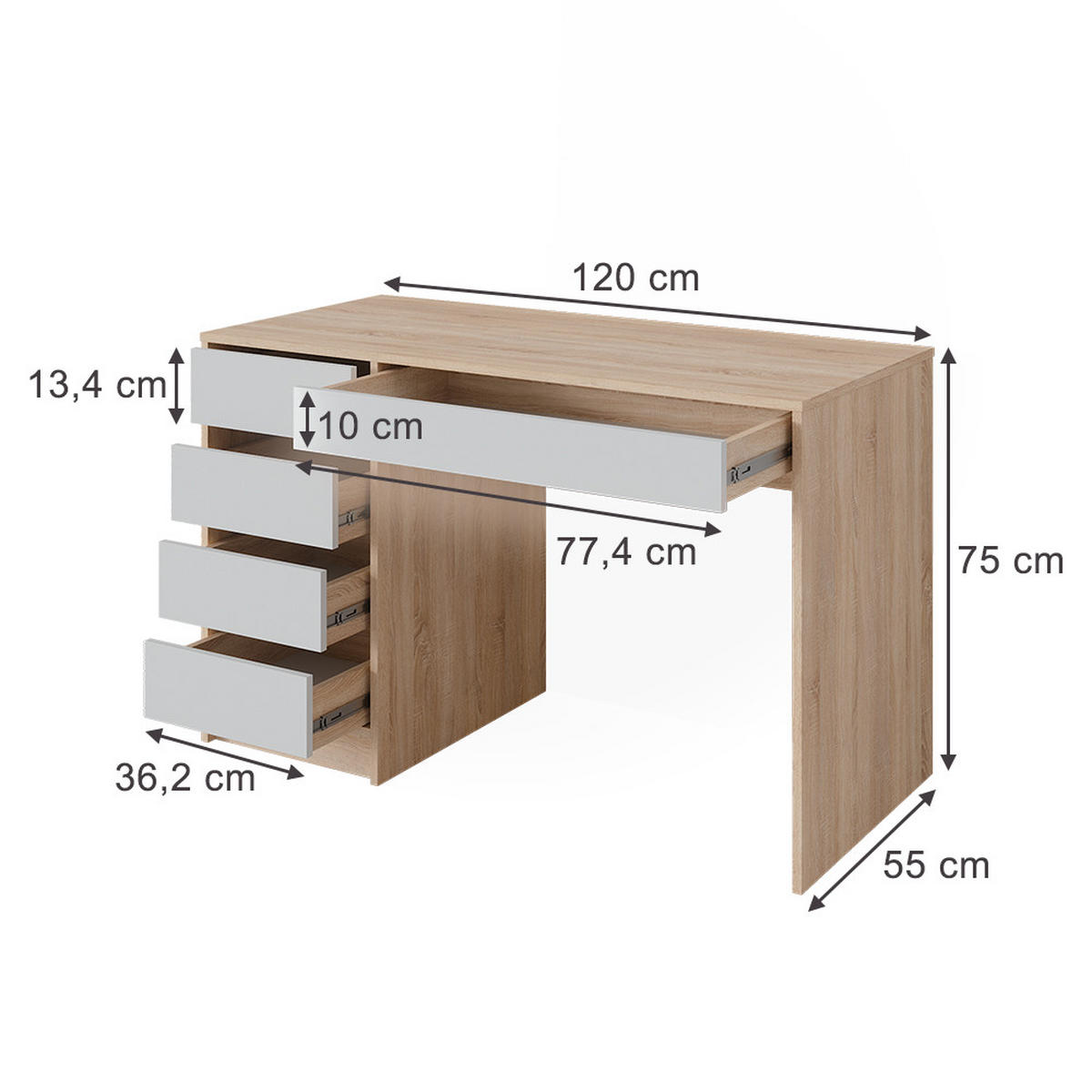 Sonoma Eiche, Holzwerkstoff (120/55/75cm) - Vicco