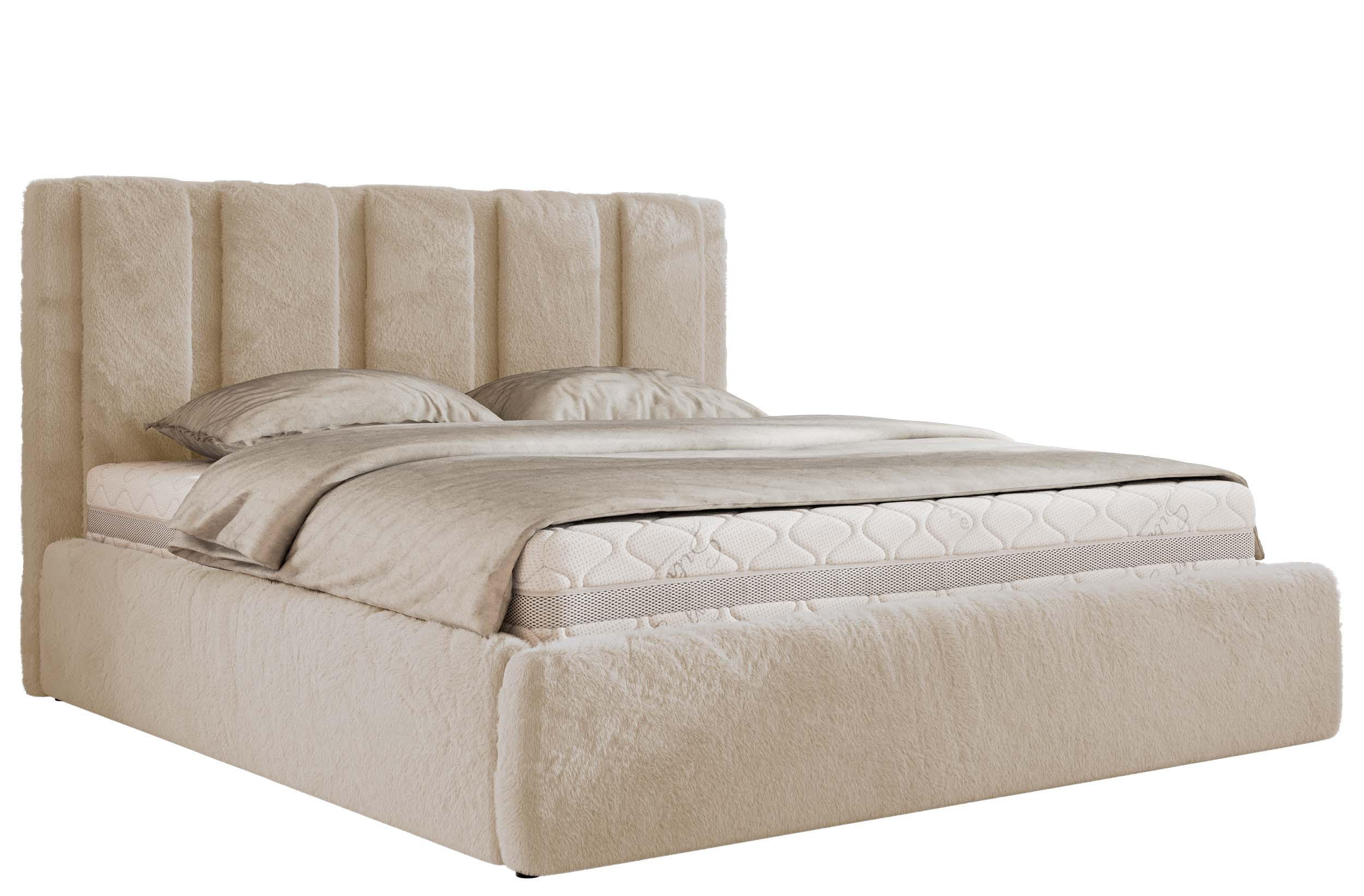 POLSTERBETT SAVINO CLASSIC 160/200 - Creme Plüsch - Schaum-Matratze - Creme, Textil (160/200cm) - MKS