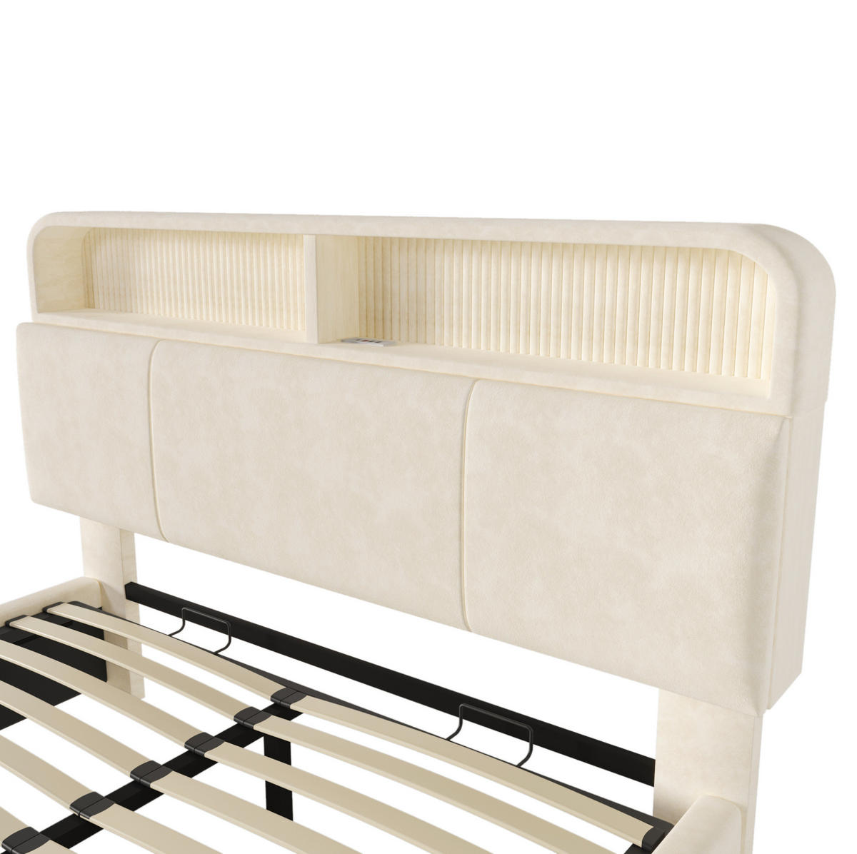 POLSTERBETT mit Stauraum 180x200 cm Samt Beige mit LED & USB - Beige, Metall (180/200cm) - Meubliv