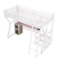 HOCHBETT mit LED und Schreibtisch Weiß 90x200 cm Metall - Weiß, Metall (90/200cm) - SONNENH