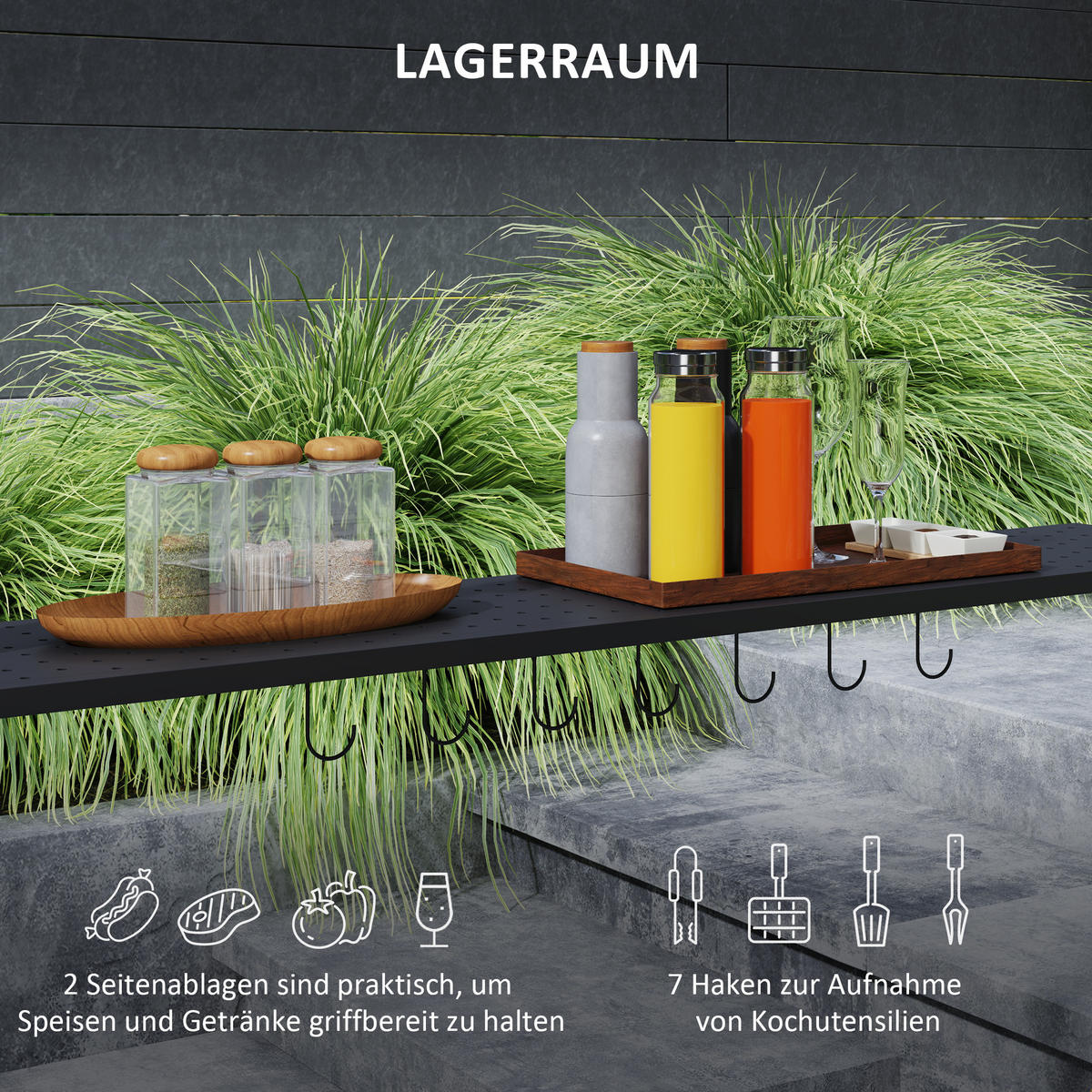 GRILLPAVILLON mit Doppeldach 233 x 110 x 235 cm - Dunkelgrau, Metall (110/235/233cm) - Outsunny