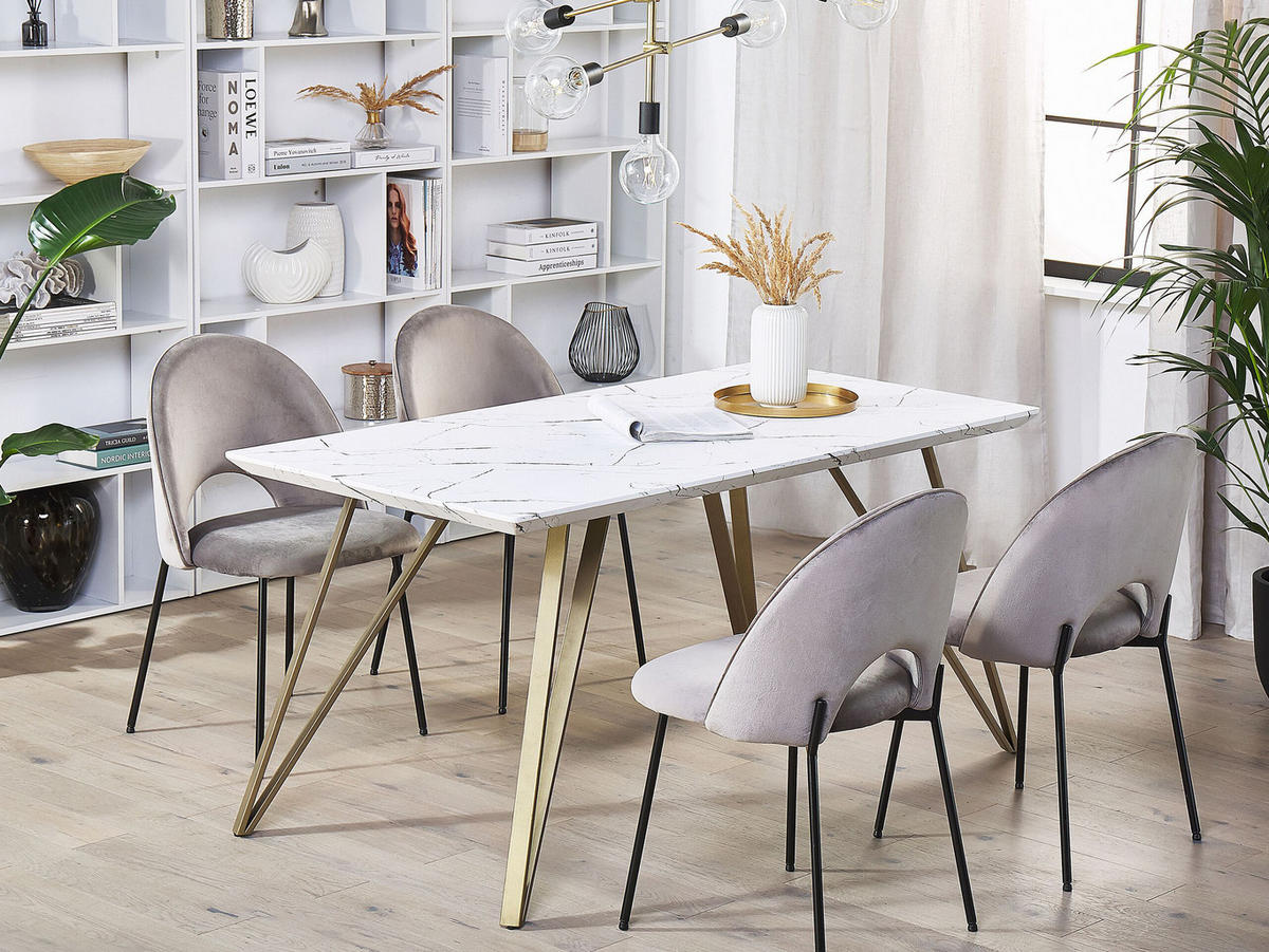 ESSTISCH 150/80/75 cm Weiß, Goldfarben Rechteckig Molden - Weiß, Holzwerkstoff (150/80/75cm) - Beliani